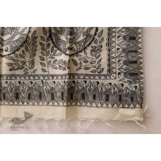 Madhubani ❁ Tussar Silk Hand Painted Dupatta ❁ 5