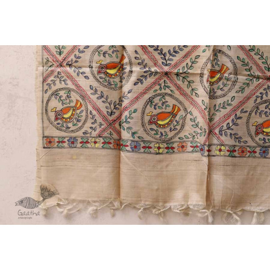 Madhubani ❁ Tussar Silk Hand Painted Dupatta ❁ 10