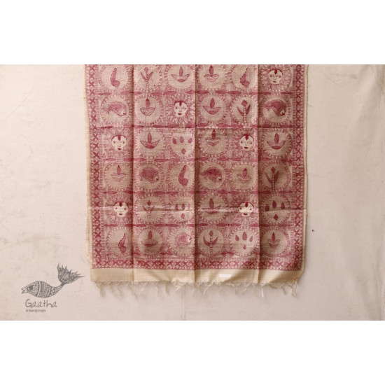 Madhubani ❁ Tussar Silk Hand Painted Dupatta ❁ 12