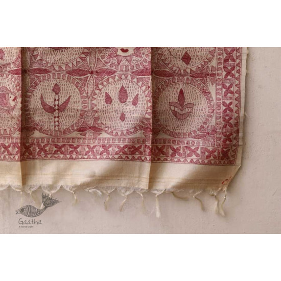 Madhubani ❁ Tussar Silk Hand Painted Dupatta ❁ 12