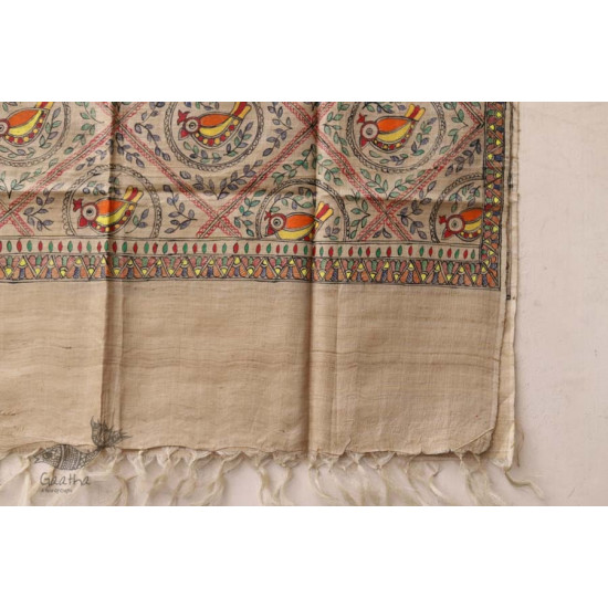 Madhubani ❁ Tussar Silk Hand Painted Dupatta ❁ 13