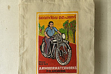 Carnival on Canvas | Matchbox Label Painted on Canvas Bag - Lady & Bike
