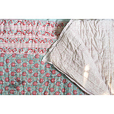 Thaat Baat | Sanganeri Jaipuri Razai Double Bed - Light Weight Quilt - Pink Flowers