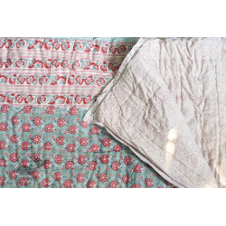 Thaat Baat | Sanganeri Jaipuri Razai Double Bed - Light Weight Quilt - Pink Flowers