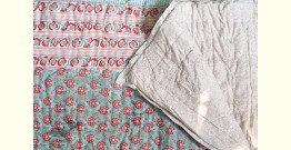Thaat Baat | Sanganeri Jaipuri Razai Double Bed - Light Weight Quilt - Pink Flowers
