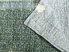 Thaat Baat | Sanganeri Jaipuri Razai - Light Weight Quilt (Double Bed) - Green Flower