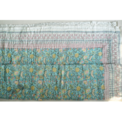 Thaat Baat | Sanganeri Jaipuri Razai - Light Weight Quilt (Double Bed) - Sea Blue Color