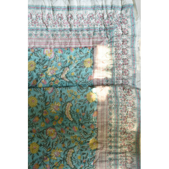 shop Sanganeri Jaipuri Razai - Light Weight Quilt (Double Bed) - Sea Blue Color