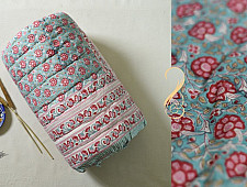 Thaat Baat | Sanganeri Jaipuri Razai Double Bed - Light Weight Quilt - Pink Flowers