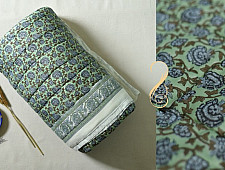 Thaat Baat | Sanganeri Jaipuri Razai - Light Weight Quilt (Double Bed) - Green Flower