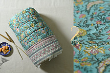 Thaat Baat | Sanganeri Jaipuri Razai - Light Weight Quilt (Double Bed) - Sea Blue Color