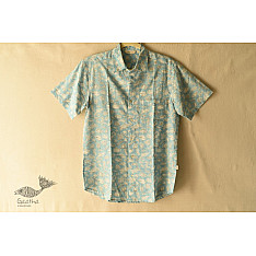 Summer Love | Sanganeri Blok Print - Cotton Half Sleeve Shirt - Sky Blue