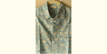 Summer Love | Sanganeri Blok Print - Cotton Half Sleeve Shirt - Sky Blue