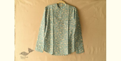Summer Love | Sanganeri Block Printed - Cotton Full Sleeve Shirt - Sky Blue