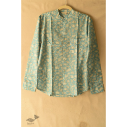 Summer Love | Sanganeri Block Printed - Cotton Full Sleeve Shirt - Sky Blue