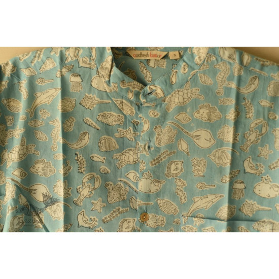 shop Sanganeri printed Cotton Full Sleeve Shirt - Sky Blue