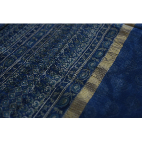 shop Kota Cotton Blue Saree - Sanganeri Block Printed