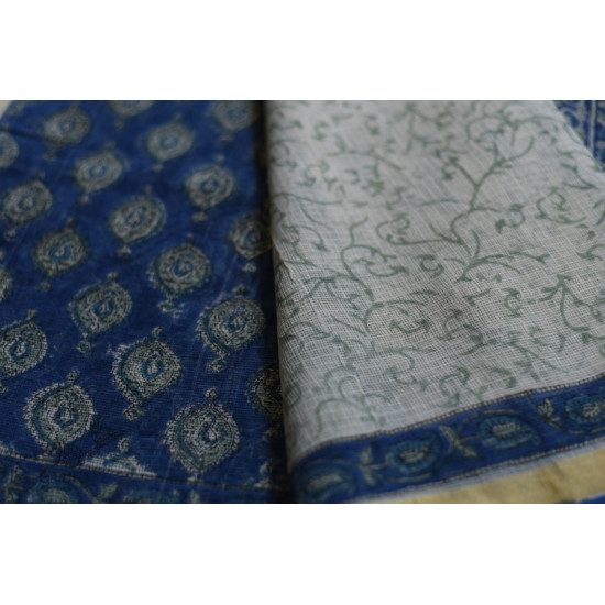 shop Kota Cotton Blue Saree - Sanganeri Block Printed