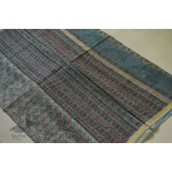 Kumudini . कुमुदिनी | Kota Cotton Saree - Sanganeri Block Printed - Bluish Grey Color