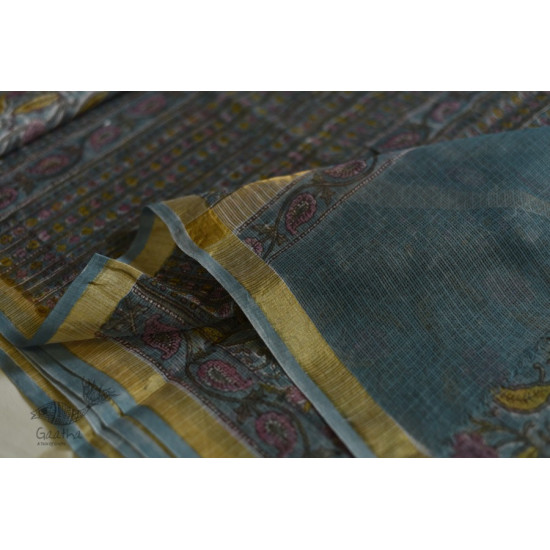 shop Sanganeri Block Prints - Kota Cotton Saree  with Zari Border