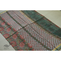 Kumudini . कुमुदिनी | Sanganeri Block Prints - Kota Cotton Saree  with Zari Border - Pink Roses