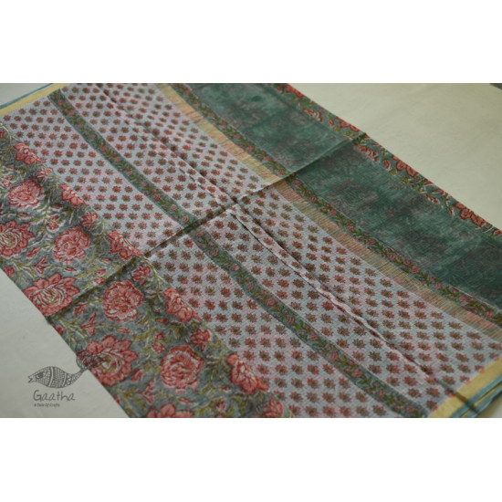 shop Sanganeri Block Prints - Kota Cotton Saree  with Zari Border