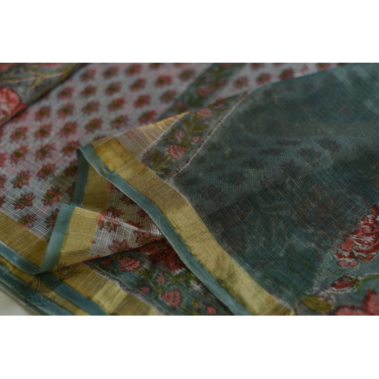 shop Sanganeri Block Prints - Kota Cotton Saree  with Zari Border