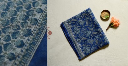 Kumudini . कुमुदिनी | Kota Cotton Blue Saree with Sanganeri Hand Block Patterns
