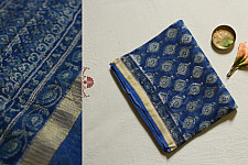 Kumudini . कुमुदिनी | Kota Cotton Saree - Sanganeri Block Printed - Blue