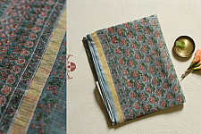 Kumudini . कुमुदिनी | Kota Cotton Saree - Sanganeri Block Printed - Bluish Grey Color