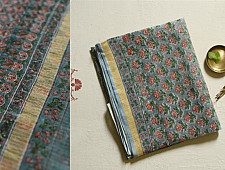 Kumudini . कुमुदिनी | Kota Cotton Saree - Sanganeri Block Printed - Bluish Grey Color