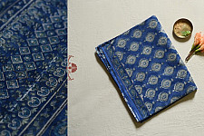 Kumudini . कुमुदिनी | Sanganeri Block Print - Kota Cotton Saree - Blue