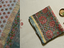 Kumudini . कुमुदिनी | Sanganeri Block Prints - Kota Cotton Saree  with Zari Border - Pink Roses