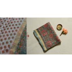 Kumudini . कुमुदिनी | Sanganeri Block Prints - Kota Cotton Saree  with Zari Border - Pink Roses