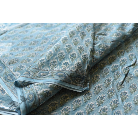 shop sanganeri block printed kota cotton saree - Sky Blue