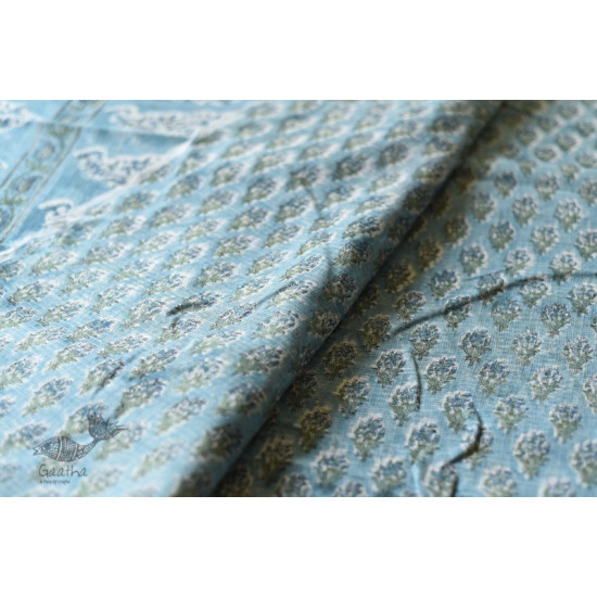 shop sanganeri block printed kota cotton saree - Sky Blue