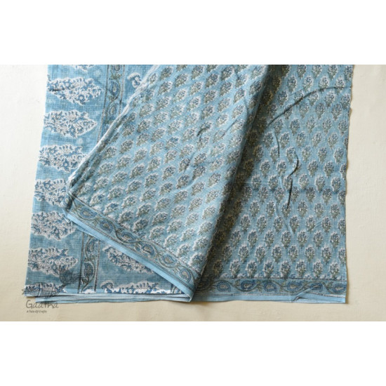 shop sanganeri block printed kota cotton saree - Sky Blue