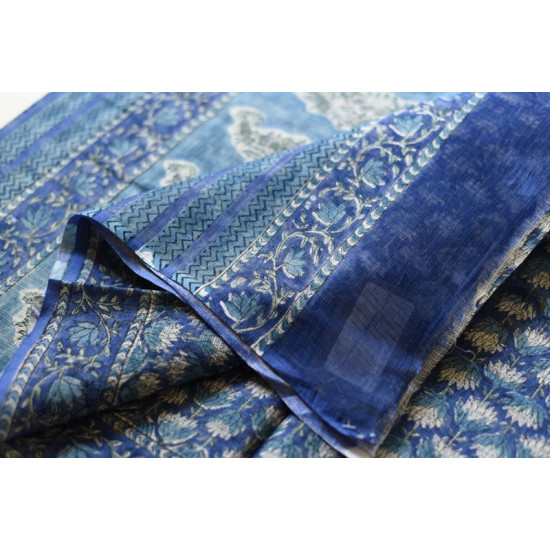 shop sanganeri block printed kota cotton saree Blue