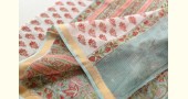 shop Kota Cotton Saree With Zari Border - Sanganeri Lotus Block Prints 