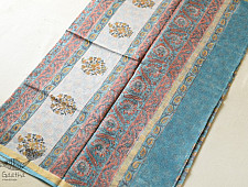 Kumudini . कुमुदिनी ~ Sanganeri Block Printed - Kota Cotton Saree With Zari Border - Sky Blue