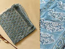 Kumudini . कुमुदिनी ~ Sanganeri Block Print - Kota Cotton Saree - Sky Blue