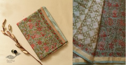 Kumudini . कुमुदिनी ~  Kota Cotton Saree With Blouse - Sanganeri Lotus Block Print