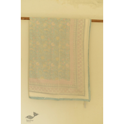 Slumberland | Sky Blue Dohar Double Side Hand Block Printed - Mul Cotton - Double Bed