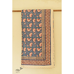 Slumberland | Sanganeri Blue Lotus Block Printed Flannel with Cotton Filling - Double Bed