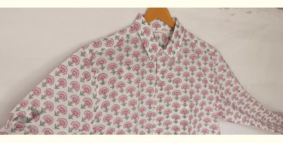 Summer Love | Sanganeri Block Printed - Cotton Unisex Shirt - Pink Flowers