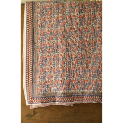 Thaat Baat ~ Jaipuri Razai / Quilt - Sanganeri Block Printed for Double Bed - Lotus Motif