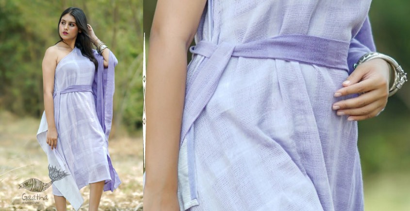 tie & dyed Cotton off shoulder Dress - Handwoven Cotton 