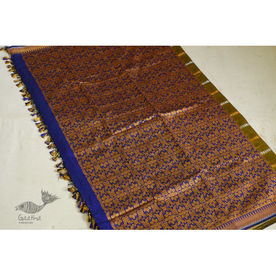 shop Assamese Silk Saree - Silk Green Saree with Blue Pallu