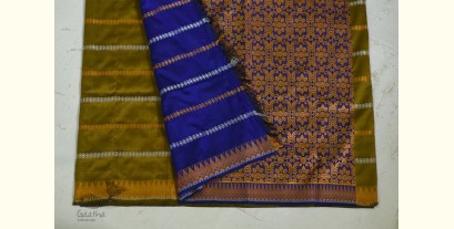 Saalmi | Assamese Silk Green Saree with Blue Pallu