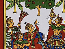 Phad Painting - King & Queen Enjoying inGgarden with Dance & Music